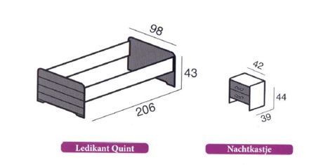 vroomshoop quint bed,met laden,maten,kind,tiener,accent kleuren alpine,graphite,aluminium,cobalt,pepper,loodgrijs,maten